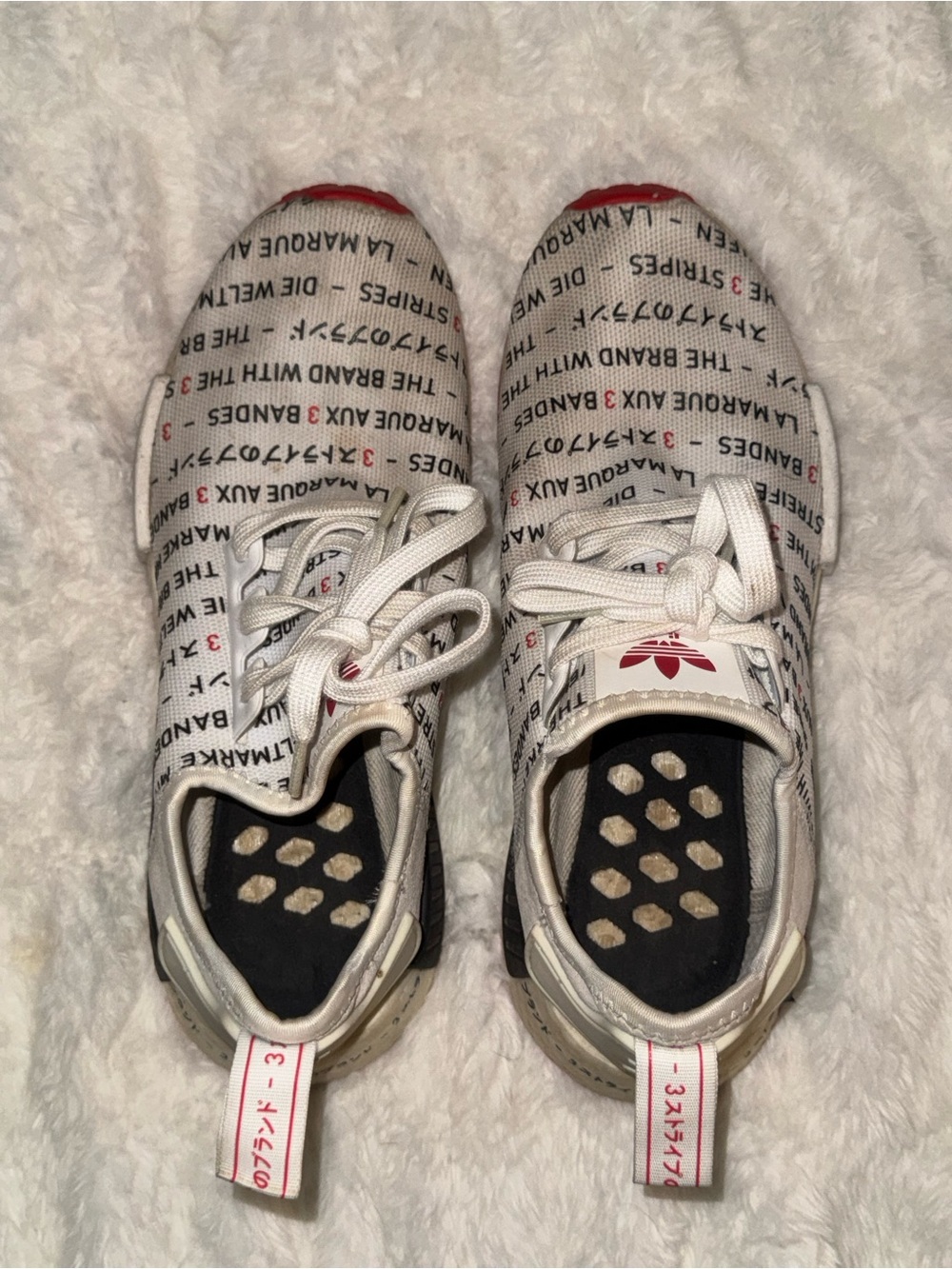 adidas White and Black Graphic Lace-Up Sneakers with Red Accents